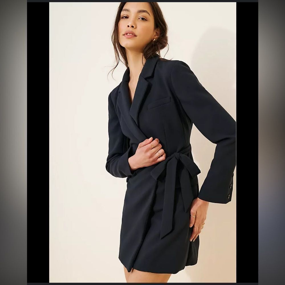 Anthropologie Tie Waist Blazer Wrap Mini Dress Open Back Size 6